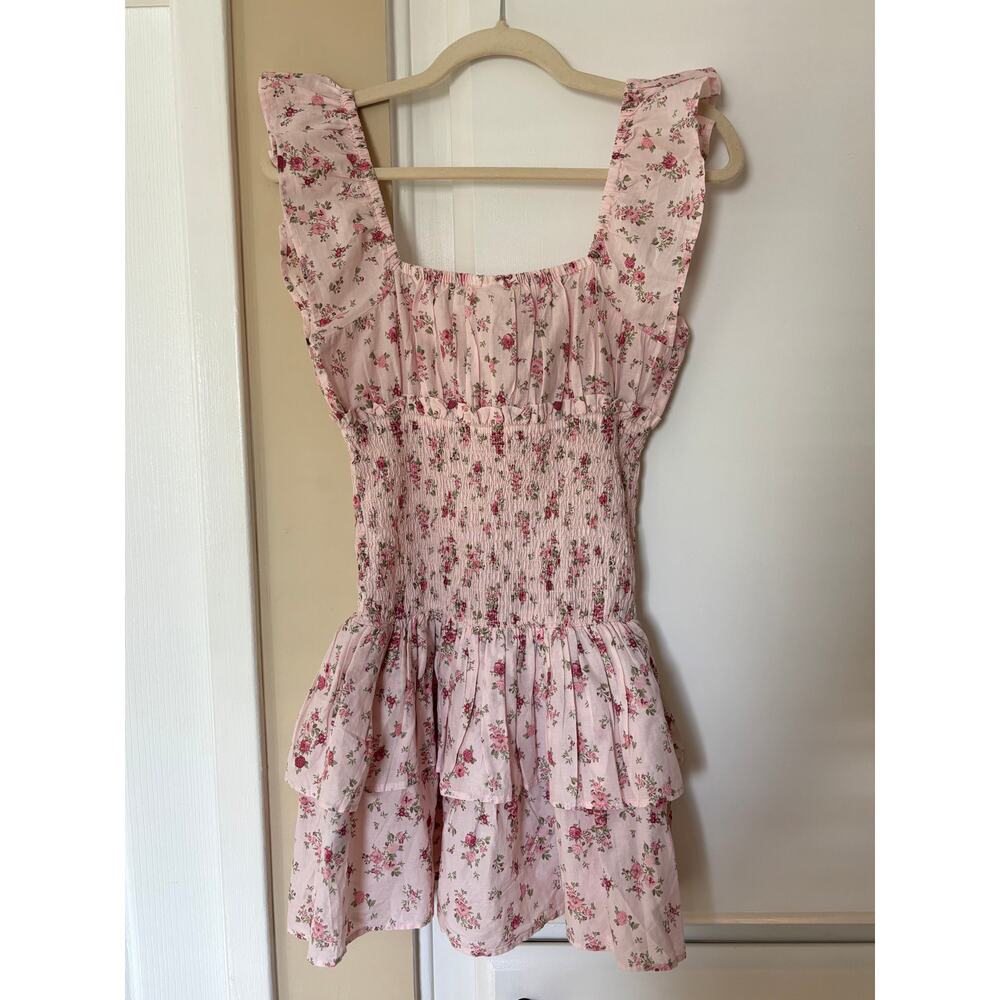 H&M NWT Pink Floral Cottagecore Mini Dress Ruffle Strap Tie Front - Picture 5 of 5